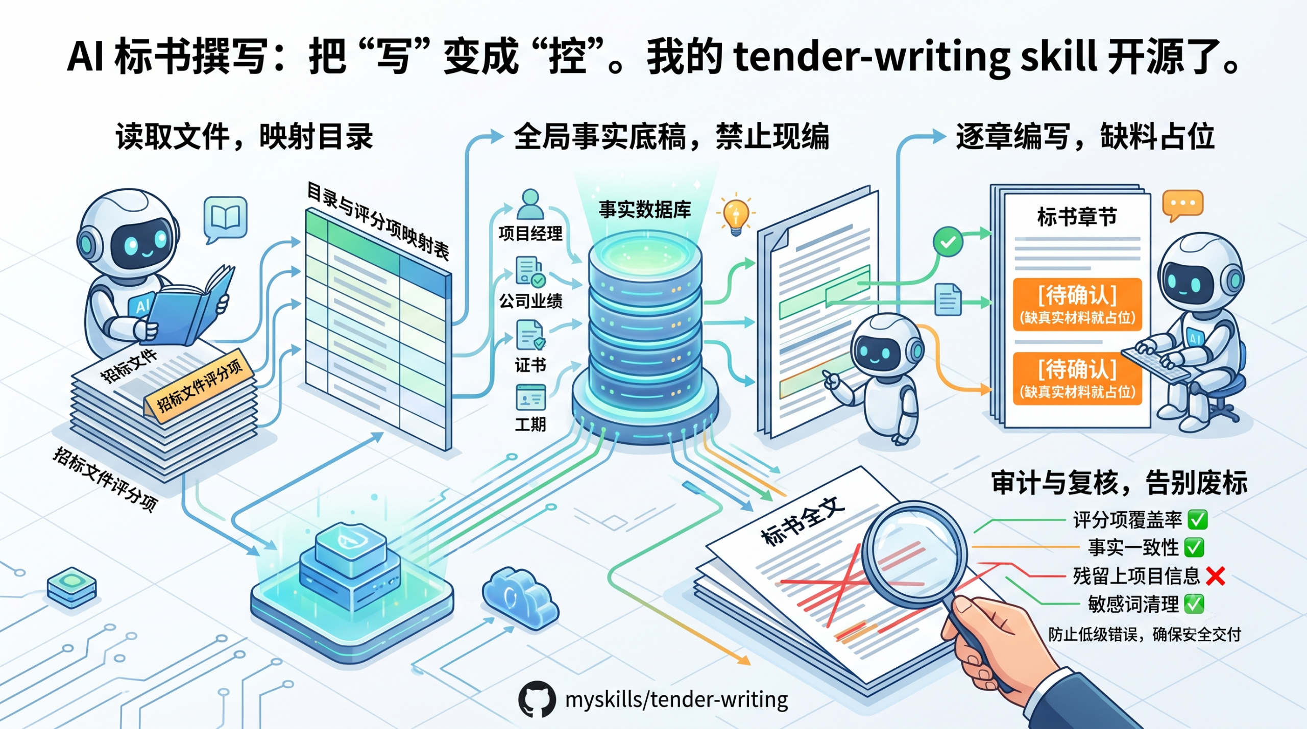 AI 标书撰写：把“写”变成“控”。我的tender-writing skill 开源了